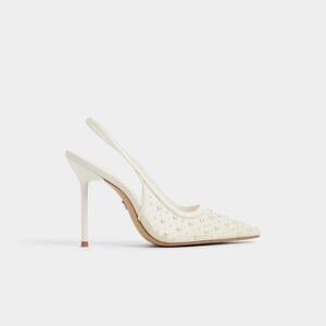 NIB Aldo Pearl-Embellished Cream Slingback Heels, 8